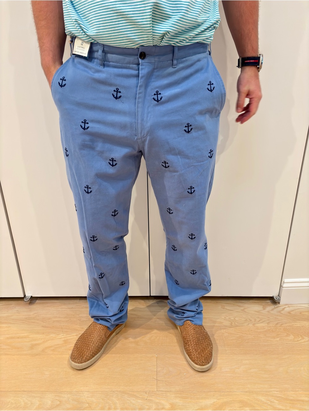 NWT Castaway Nantucket Men's Light Blue Anchor Embroidered Chinos 38x36